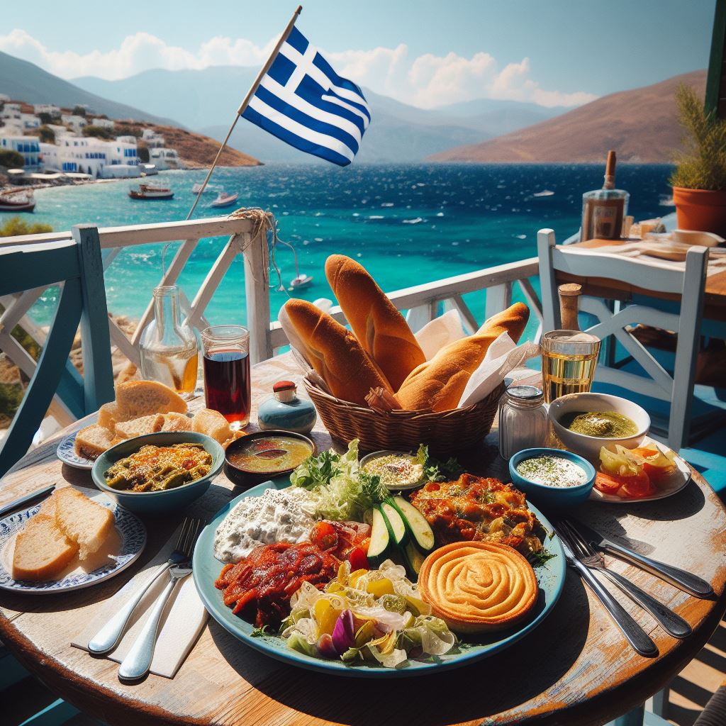 greek flag imported food background